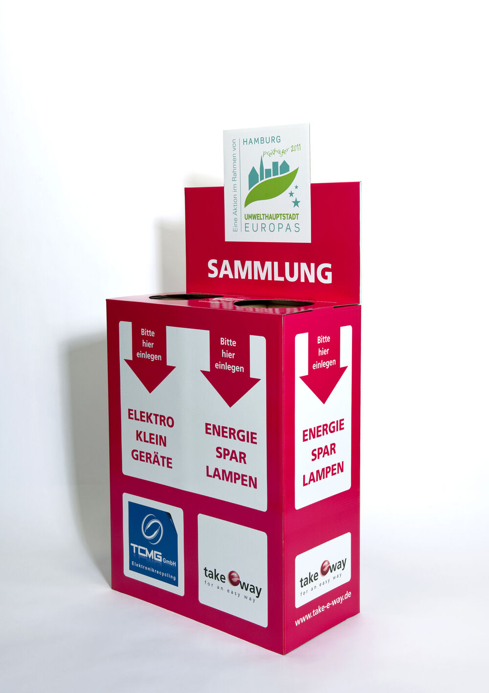 Die rote Sammelbox für Energiesparlampen und Elektrokleingeräte
Die rote Sammelbox für Energiesparlampen und Elektrokleingeräte