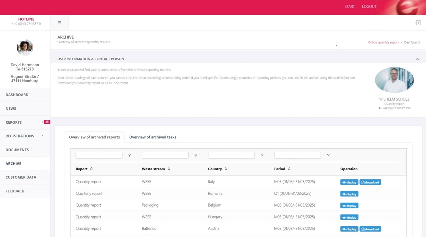 Screenshot aus dem EPR-Tool von take-e-way