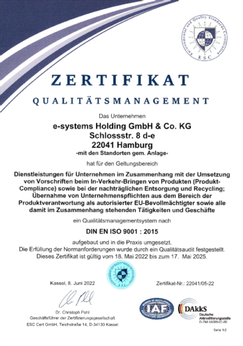 take-e-way Qualitätsmanagement Zertifikat DIN EN ISO 9001 2015