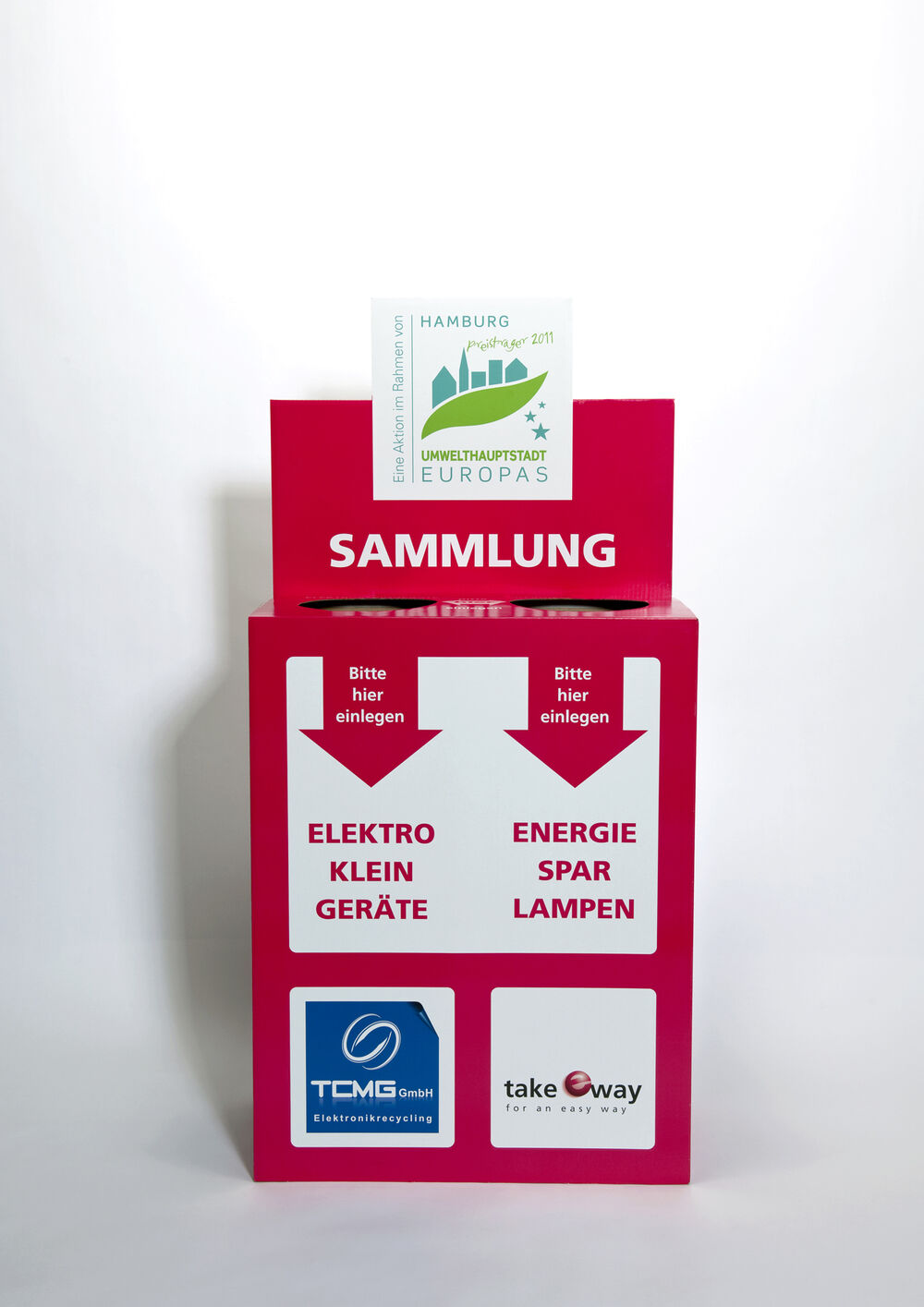 Die rote Sammelbox für Energiesparlampen und Elektrokleingeräte Die rote Sammelbox für Energiesparlampen und Elektrokleingeräte